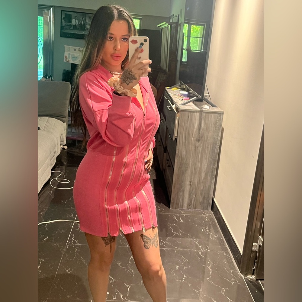 Pink zip up sweater dress